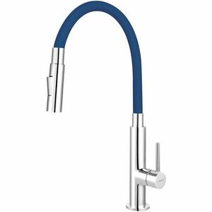 Baterie chiuveta, Ferro, BZA43L, Zumba Slim 2L, monocomanda cu gura flexibila, pipa inalta cu 2 functii, insert ceramic, Albastru imagine