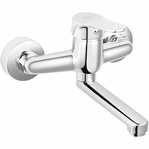 Baterie lavoar pentru perete Ferro Isso, monocomanda, cu pipa mobila, cartus ceramic, aerator, racord excentric, Crom imagine