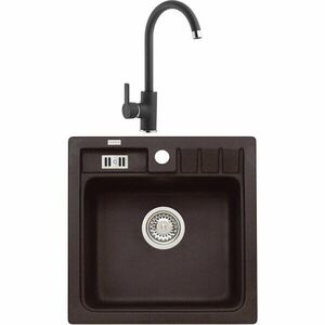 Pachet chiuveta bucatarie algranit Alveus Niagara 20 + Baterie Nela, material compozit, 465x465x180 mm, Negru imagine