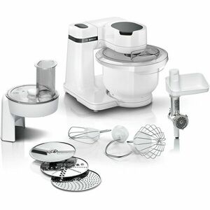 Robot de bucatarie Bosch MUMS2AW21, 700 W, masina de tocat, feliator, accesorii razuire, 4 viteze, bol 3.8 l, Mixare planetara 3D, Alb imagine