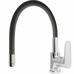 Baterie bucatarie Idrobric Torpedo, pipa inalta orientabila, cartus ceramic, racord flexibil inox F3/8, 40 cm, kit de montaj rapid, Crom lucios/negru imagine