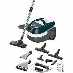 Aspirator cu spalare Bosch Aqua WashClean BWD41720, 1700 W, functie de spalare si filtrare prin apa, 5 l recipient, sac 2.5 l, filtru Epa E10, turcoaz/alb/gry imagine