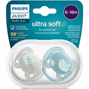 Set 2 suzete Philips-Avent SCF091/15, ultra soft 6-18 luni, Ortodontice, fara BPA, Frunza/Pasare imagine