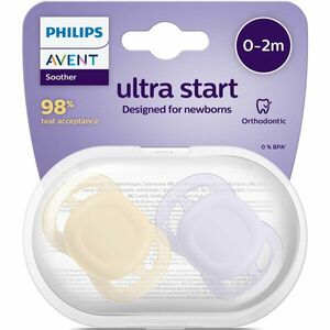 Set 2 suzete Philips Avent Ultra Start SCF075/01, ortodontice, fara BPA, 0-2 luni, bej-lila imagine