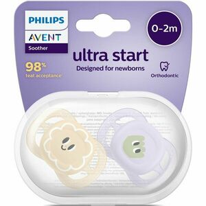 Set 2 suzete Philips Avent Ultra Start SCF075/03, ortodontice, fara BPA, 0-2 luni, bej-lila cu model imagine