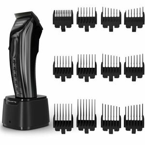 Aparat de tuns Rowenta x Karl Lagerfeld Barber Experience TN155LE0, 6500 rpm, autonomie 150 min, 6 piepteni ficsi 3-6 -9-12-18-25 mm, 6 piepteni fade stanga - dreapta, setare precizie 0.3mm, lame inox, indicator LED, baza de incarcare, negru & gri imagine