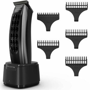 Aparat de tuns Rowenta x Karl Lagerfeld Barber Experience TN185LE0, 6500 rpm, autonomie 90 min, 5 piepteni ficsi de la 1 - 5 mm, lame inox, baza de incarcare, indicator LED, incarcare rapida, negru & gri imagine