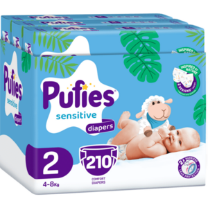 Scutece Pufies Sensitive, marimea 2 Mini, 210 bucati, 4-8 kg, pachet Maxi*3 imagine