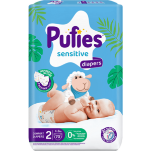 Scutece Pufies Sensitive, marimea 2 Mini, 70 bucati, 4-8 kg, pachet Maxi imagine
