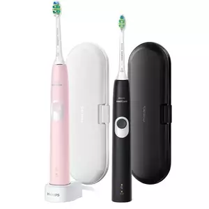 Set de 2 periute electrice sonice Philips Sonicare ProtectiveClean HX6800/35, 62000 miscari/minut, 1 mod de curatare, 2 intensitati, functie Brush Sync, senzor presiune, 2 tocuri de transport, 2 capete de periere, Negru/Roz pastel imagine