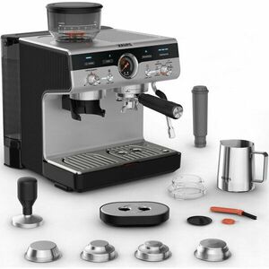 Espressor manual cu rasnita Krups Precision XP801T10, 15 bari, rezervor apa detasabil 3.5 L, 30 trepte de rasnire, 3 trepte temperatura, 3 trepte pre-infuzare, duza cappuccino & apa fierbinte, sistem Thermoblock, negru & argintiu imagine