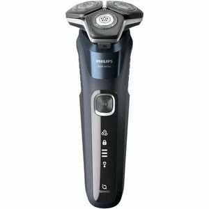 Aparat de barbierit PHILIPS Shaver Seria 5000 S5885/35, barbierit umed/uscat, tehnologie SkinIQ, fara fir, capete flexibile 360°, display LED, senzor Power Adapt, lame auto-ascutire, lama integrata, 60 min, toc transport, suport incarcare, Midnight Blue imagine