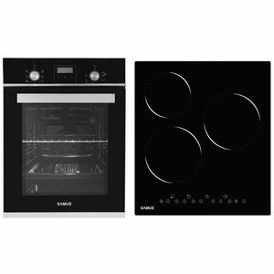 Pachet Incorporabil Samus Cuptor SCE459GTBV, 47 L, 6 Functii, Latime 45 cm + Plita vitroceramica PSVE-43BG2, 3 Zone de gatit, 4800 W, Negru imagine