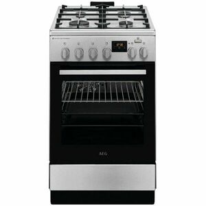 Aragaz AEG CKB56490BM, Mixt, 4 arzatoare , Siguranta plita, Aprindere integrata, Gratare fonta, Cuptor electric, SteamBake, AirFry, Timer, Grill electric, Clasa A, 50 cm, Inox imagine