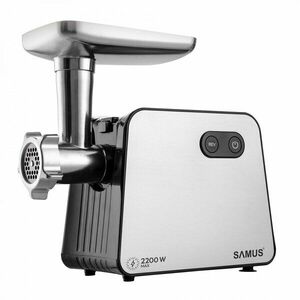 Masina de tocat carne Samus SMT2200X, 2200 W, Cuţit din inox, 1 viteza + revers, 3 site din oțel, Accesoriu rosii, Accesoriu pentru cârnaţi, Negru/Inox imagine