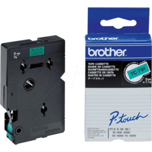 Brother TC791 Tapes 9mm Black ON Green Ribbon Cartridge imagine