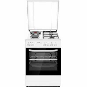Aragaz mixt Heinner HFSC-S60E2HSWH, 2 arzatoare gaz + 2 plite electrice, aprindere electrica arzatoare, cuptor electric, clasa A, grill, 60x60 cm, alb imagine