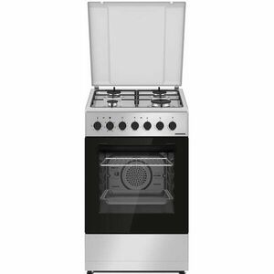 Aragaz mixt Heinner HFSC-S60LITGC-SL, 4 arzatoare, aprindere electrica plita, cuptor electric, clasa A, timer, grill, ventilatie, sertar inferior vase, 50x60 cm, argintiu imagine