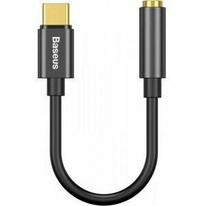 Cablu Adaptor Baseus, 1 x USB Type-C (T) la 1 x Jack 3.5mm (M), lungime Cablu brodat 12 cm, gri imagine