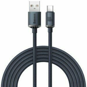 Cablu alimentare si date Baseus Crystal Shine, Fast Charging Data Cable pt. smartphone, USB la USB Type-C 100W, 2m, braided, negru imagine