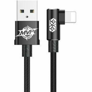 Cablu alimentare si date Baseus MVP, Fast Charging Data Cable pt. smartphone, USB la Lightning iPhone 2A unghi 90 grade, brodat, 1m, negru imagine