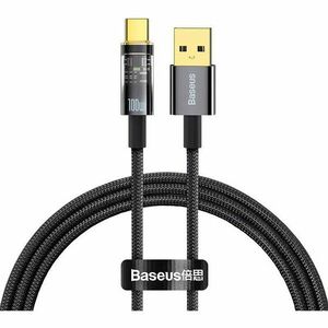 Cablu alimentare si date Baseus Explorer, Fast Charging Data Cable pt. smartphone, USB la USB Type-C 100W, 2m, Auto Power-Off, negru transparent imagine