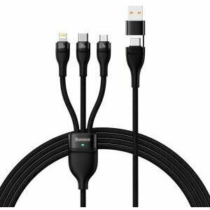 Cablu alimentare si date Baseus Flash Series 2 One-for-three Retractable, pt smartph, USB+USB Type-C la Micro-USB+Lightning+USB Type-C 100W, 1.2m, negru imagine