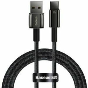 Cablu alimentare si date Baseus, Fast Charging Data Cable pt. smartphone, USB la USB Type-C (T), 100W, 480Mbps, aliaj zinc, braided(nylon), 1m, negru imagine