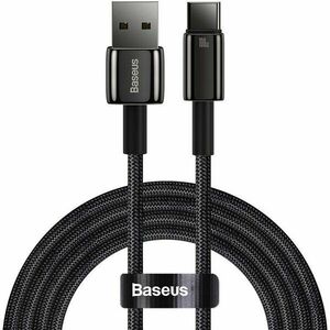 Cablu alimentare si date Baseus, Fast Charging Data Cable pt. smartphone, USB la USB Type-C (T), 100W, 480Mbps, aliaj zinc, braided(nylon), 2m, negru imagine