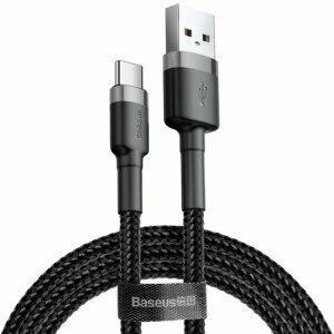 Cablu alimentare si date Baseus Cafule, Fast Charging Data Cable pt. smartphone, USB la USB Type-C 3A, 1m, gri + negru imagine
