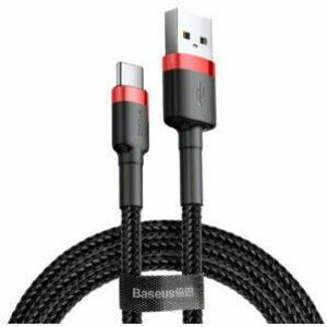 Cablu alimentare si date Baseus Cafule, Fast Charging Data Cable pt. smartphone, USB la USB Type-C, 100W, braided, 2m, rosu + negru imagine