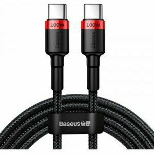 Cablu alimentare si date Baseus Cafule, Fast Charging Data Cable pt. smartphone, USB Type-C la USB Type-C PD2.0, 100W, braided, 2m, rosu + negru imagine