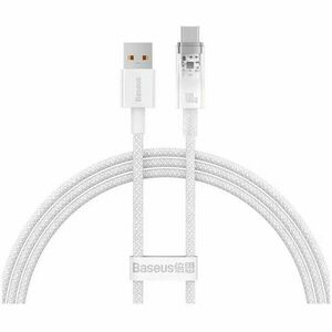 Cablu alimentare si date Baseus Explorer, Fast Charging Data Cable pt. smartphone, USB la USB Type-C 100W, senzor de temperatura, braided, 1m, alb imagine