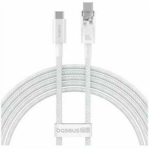 Cablu alimentare si date Baseus, Explorer Smart Temperature Control, Fast Charging pt smartphone, USB Type-C(T) la USB Type-C(T), 100W, braided, 2m, alb imagine