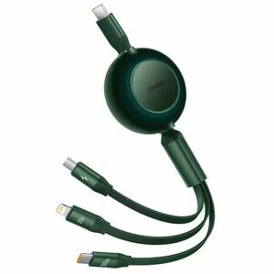 Cablu alimentare si date Baseus Bright Mirror 2 One-for-three Retractable, pt smartphone, USB Type-C la Micro-USB+Lightning + USB Type-C 100W, 1.1m, verde imagine