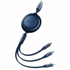 Cablu alimentare si date Baseus Bright Mirror 2 One-for-three Retractable, pt. smartphone, USB la Micro-USB+Lightning +USB Type-C 3.5A, 1.1m, albastru imagine