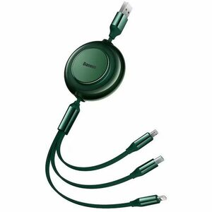 Cablu alimentare si date Baseus Bright Mirror 2 One-for-three Retractable, pt. smartphone, USB la Micro-USB+Lightning+USB Type-C 3.5A, 1.1m, verde imagine