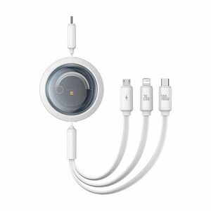Cablu alimentare si date Baseus Free2Pull Mini, Fast Charging Data Cable, retractabil universal, USB Type-C la USB Type-C, micro USB si Lightning 100W, 1.1m, alb imagine