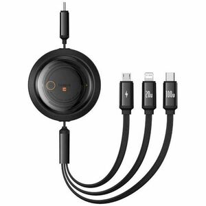 Cablu alimentare si date Baseus Free2Draw, Fast Charging Data Cable, retractabil universal, USB Type-C la USB Type-C, micro USB si Lightning 100W, 1.1m, negru imagine