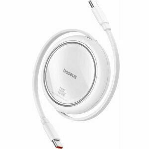 Cablu alimentare si date Baseus Free2Draw Mini, Fast Charging Data Cable pt. smartphone, retractabil, USB Type-C la USB Type-C 100W, 1m, alb imagine