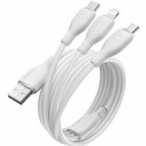 Cablu alimentare si date Baseus Ultra-Fast One-for-three Retractable, pt smartphone, USB la Micro-USB+Lightning+USB Type-C 3.5A, 1.3m, alb imagine