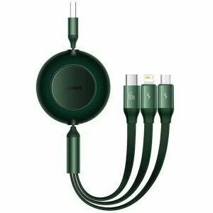 Cablu alimentare si date Baseus Bright Mirror 2 Retractable 3-in-1, pt. smartphone, USB la Micro-USB+Lightning+USB Type-C 66W, 1.1m, verde imagine
