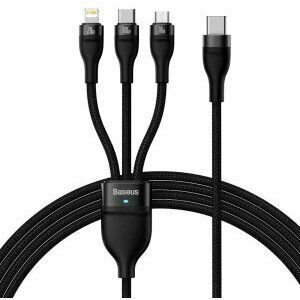 Cablu alimentare si date Baseus Flash Series II One-for-three, pt. smartphone, USB Type-C la Micro-USB+Lightning+USB Type-C 100W, 1.5m, negru imagine
