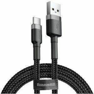 Cablu alimentare si date Baseus Cafule, Fast Charging Data Cable pt. smartphone, USB la USB Type-C, 3m, brodat, gri+negru imagine