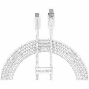 Cablu alimentare si date Baseus Explorer, Fast Charging Data Cable pt. smartphone, USB Type-C la USB Type-C 100W, 1m, control smart al temperaturii, brodat, alb imagine