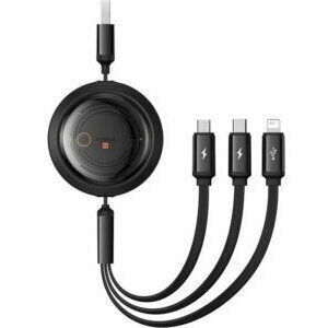 Cablu alimentare si date Baseus Free2Draw, Fast Charging Data Cable pt. smartphone, retractabil, USB la Micro-USB+Lightning + USB Type-C 100W, 1.1m, negru imagine