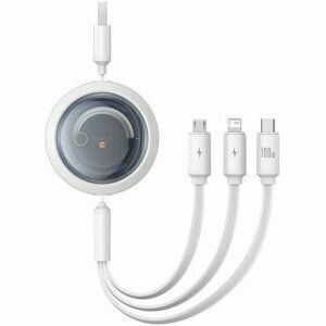 Cablu alimentare si date Baseus Free2Draw, Fast Charging Data Cable pt. smartphone, retractabil, USB la Micro-USB+Lightning + USB Type-C 100W, 1.1m, alb imagine
