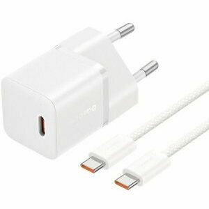 Incarcator retea Baseus GaN5 Pro, Quick Charge 20W, 1 x USB Type-C, include Cablu USB Type-C la USB Type-C 100W 1m, alb imagine