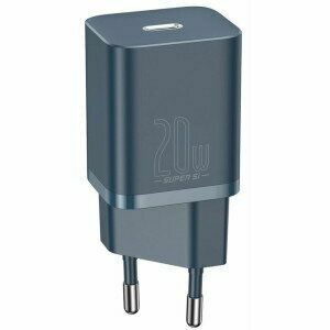 Incarcator retea Baseus Super Si, Quick Charge 20W, 1 x USB Type-C 5V/3.0A, include Cablu USB Type-C la Iphone Lightning 1m, albastru imagine