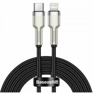 Cablu alimentare si date Baseus Cafule Metal, Fast Charging Data Cable pt. smartphone, USB Type-C la Lightning Iphone PD 20W, braided, 0.25m, negru imagine